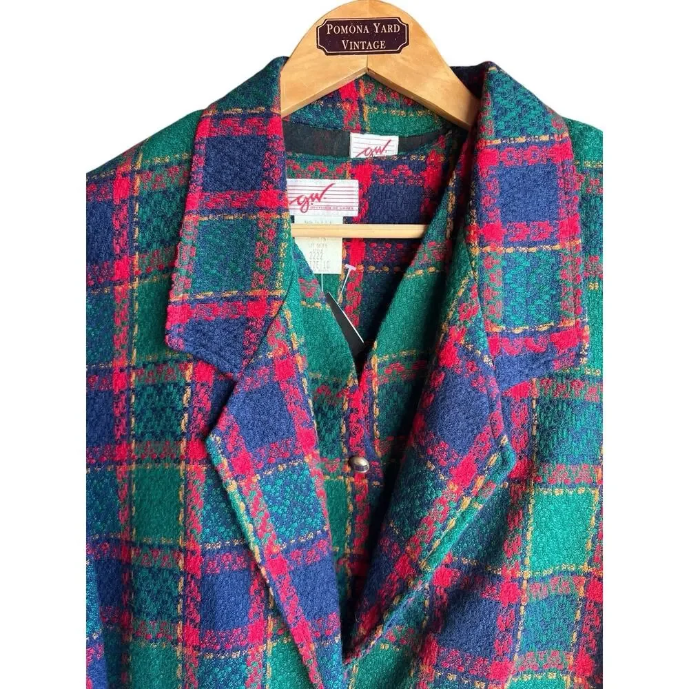 VTG Christmas Plaid Blazer & Vest Acrylic Knit G.W. Division Of Graff Size 10